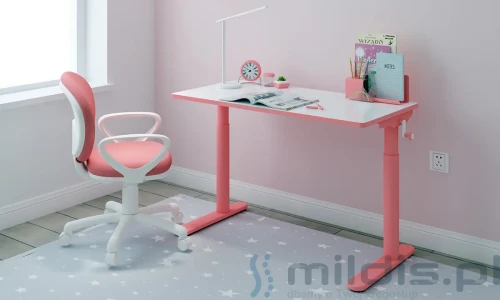 różowe biurko regulowane ręcznie spacetronik