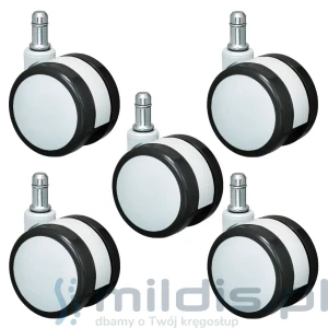 Kółka gumowane do krzesła obrotowego biało-szare - 60 mm