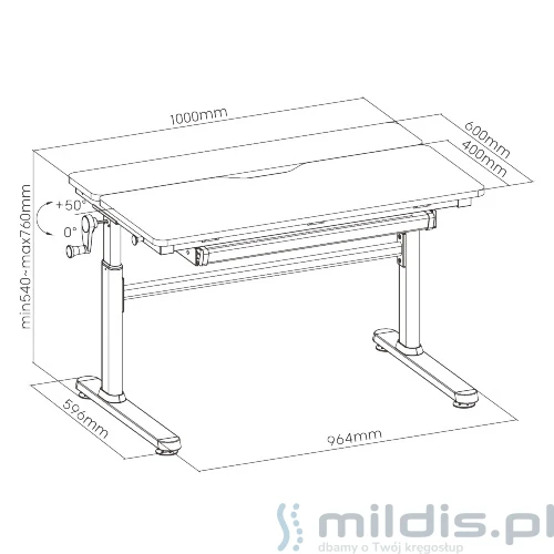 biurko Spacetronic SPE-X104WL wymiary