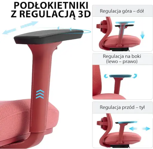 fotel Angel Fizjo czerwony - regulowane podłokietniki 3D