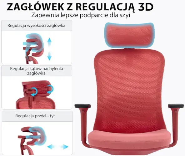 fotel Angel Fizjo czerwony - regulowany zagłówek