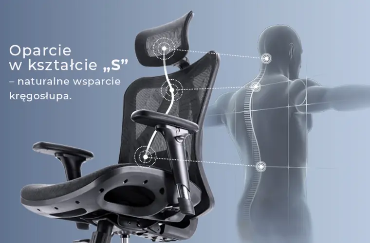 oparcie fotela biurowego w kształcie litery s