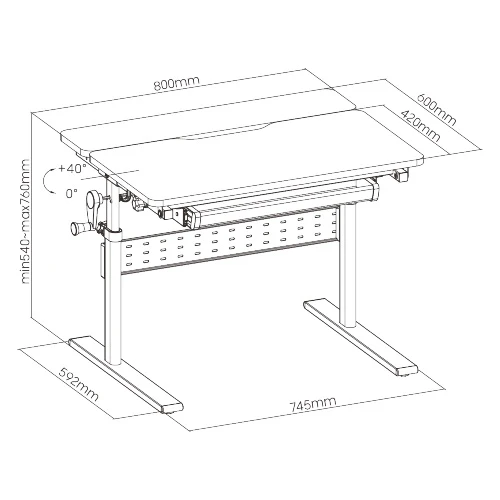 biurko Spacetronik XD SPE-X102W wymiary
