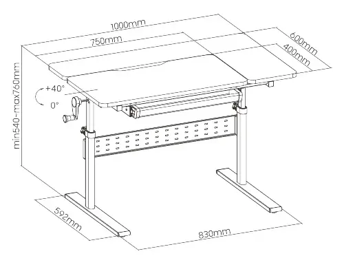 biurko Spacetronik XD SPE-X102WL wymiary